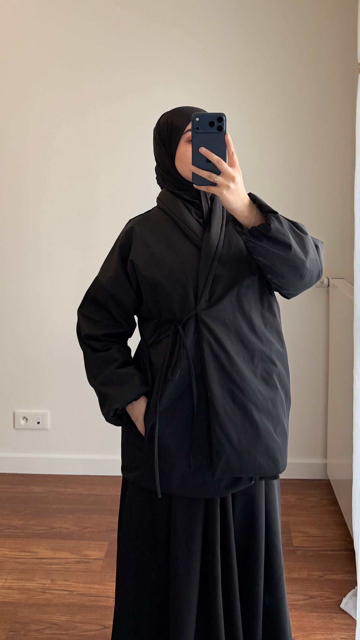 VESTE MATELASSÉ À NOUER NOIR