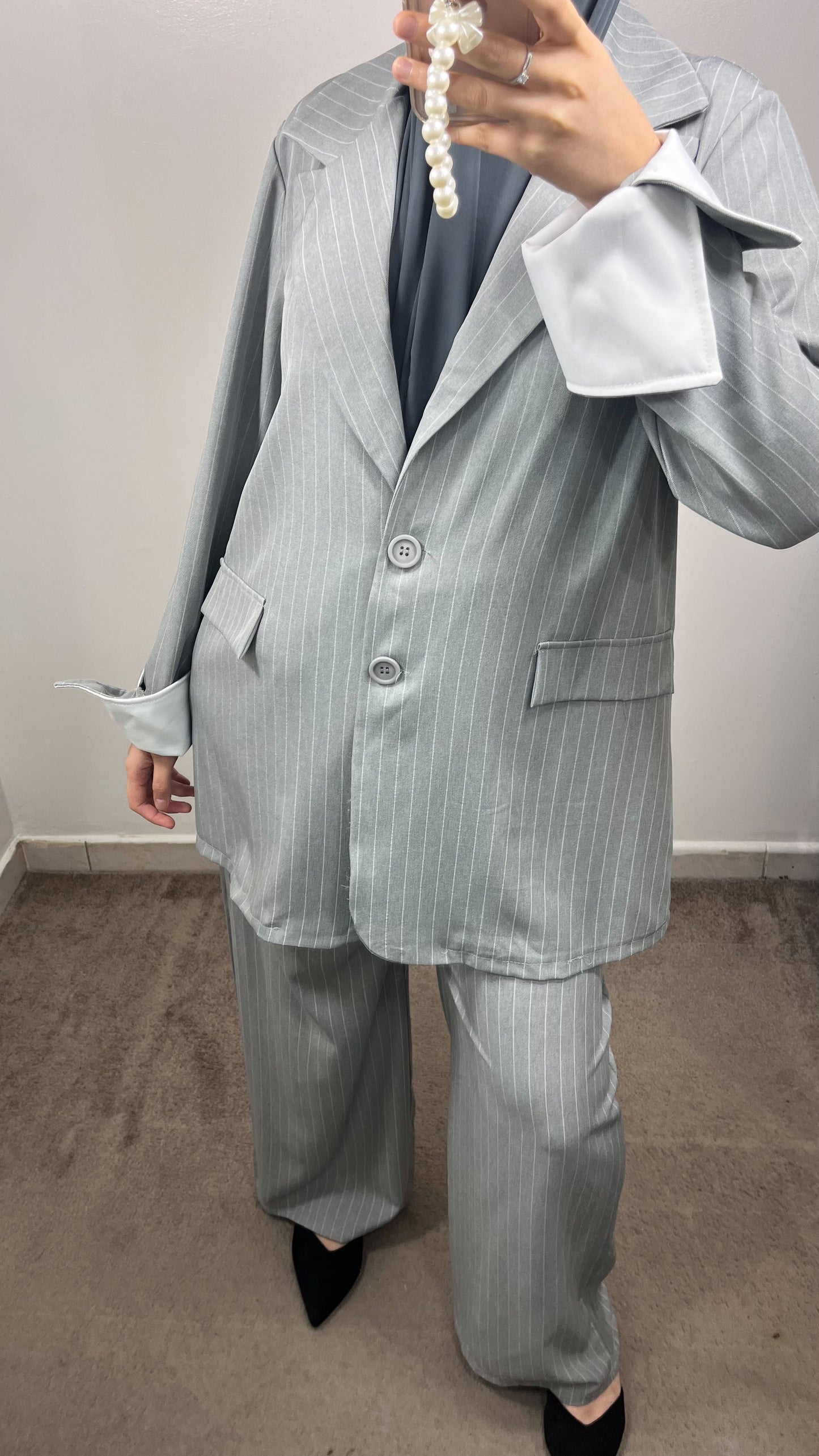 GREY BLAZER STRIPE SET