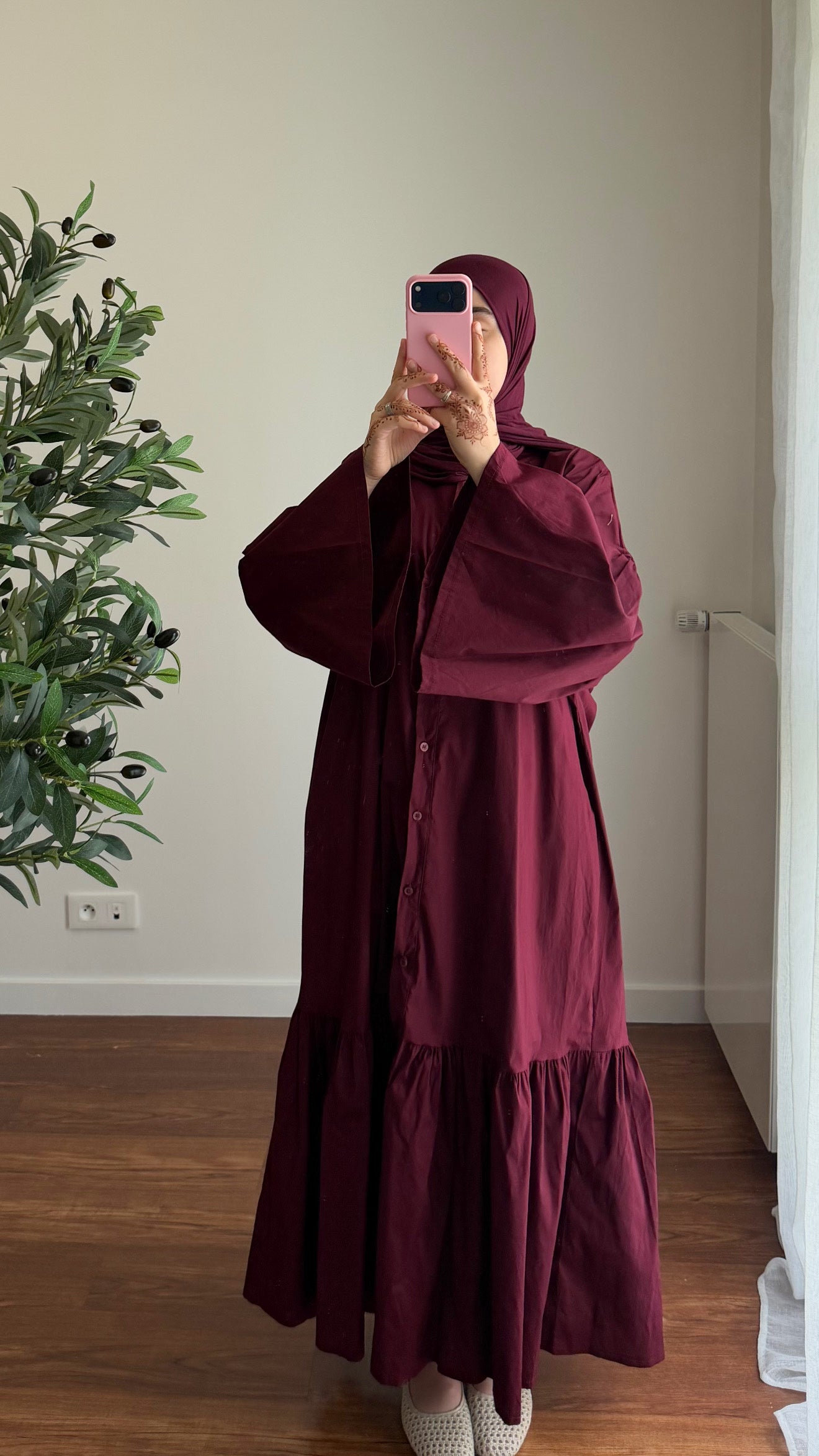 ROBE CHEMISE EN POPELINE BORDEAU