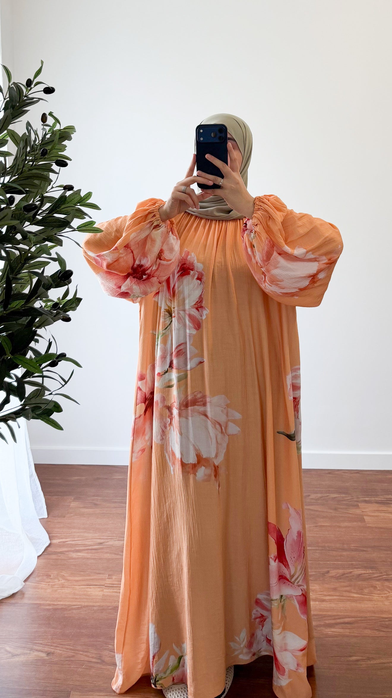 ABAYA FLEURIE ORANGE PÊCHE