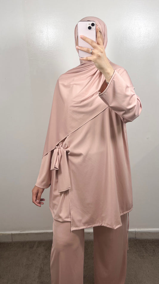 BURKINI 3 PIÈCES À NOUER ROSE