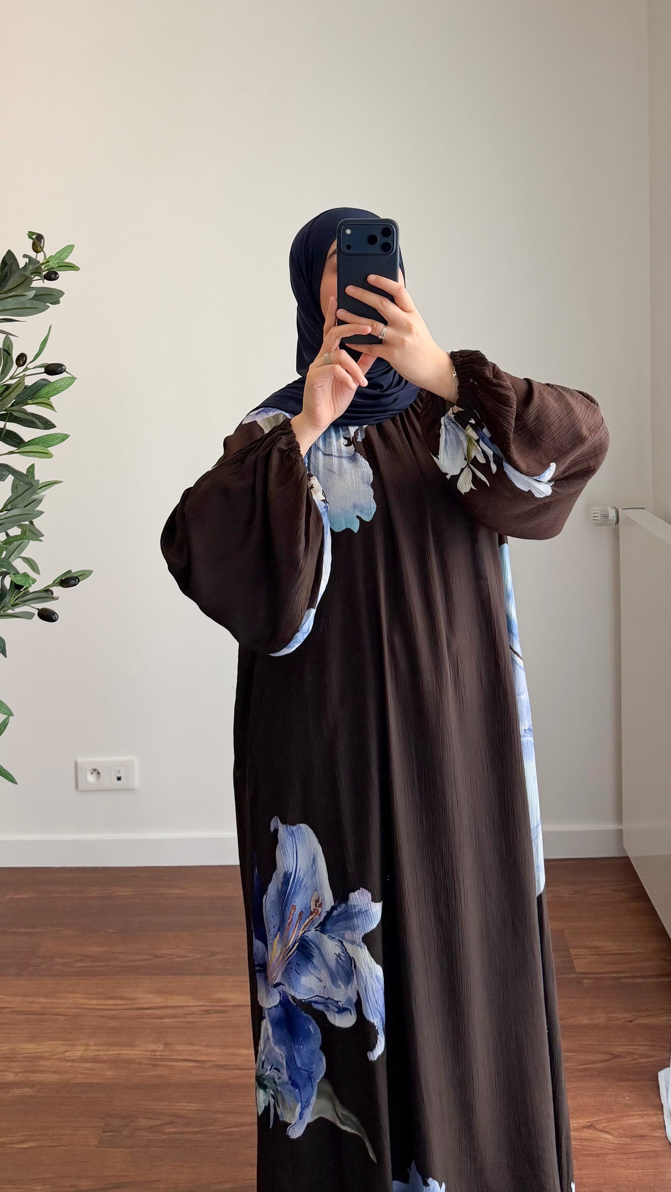 ABAYA FLEURIE MARRON