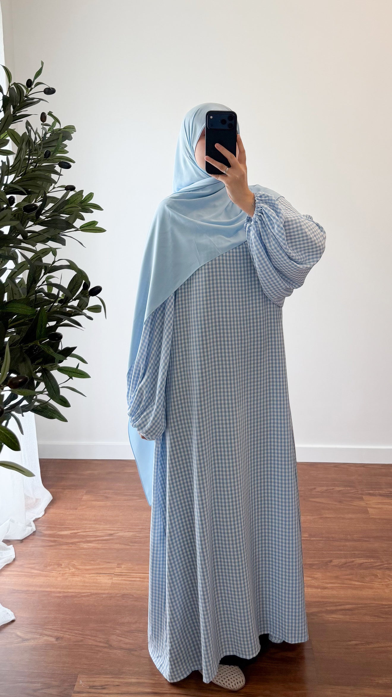 ABAYA VICHY BLEU CIEL