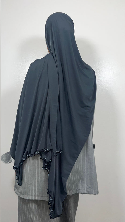 HIJAB JERSEY PREMIUM LUXURY RUFFED CHARCOAL GREY