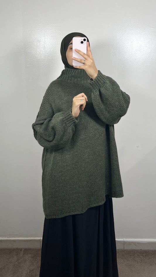PULL EN LAINE VERT KAKI