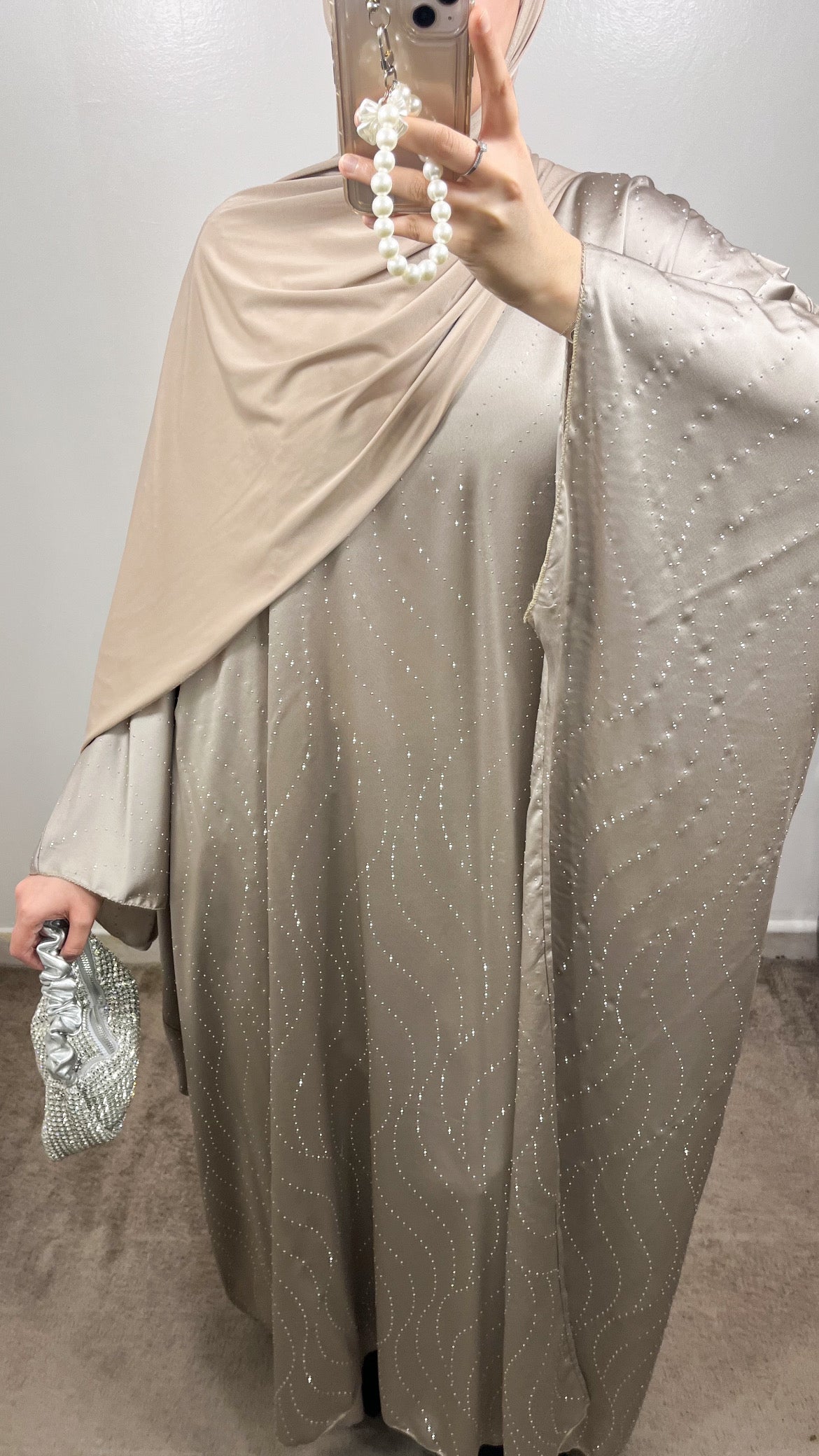 ABAYA STRASS WAVE TAUPE