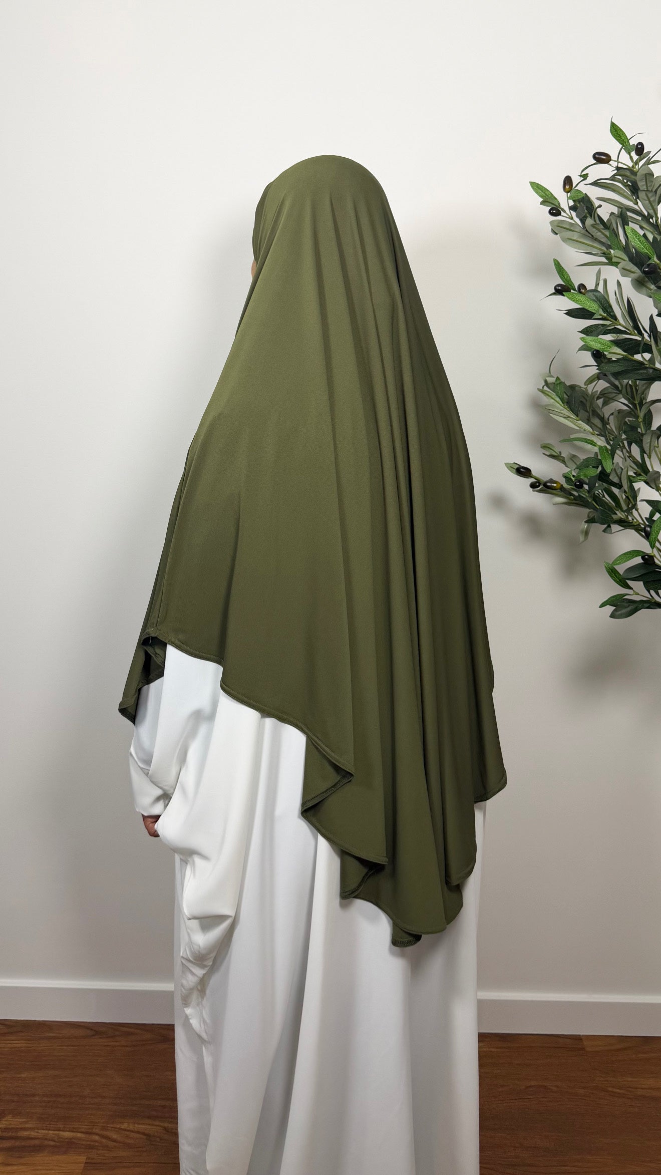 KHIMAR MI-LONG VERT KAKI EN JERSEY PREMIUM
