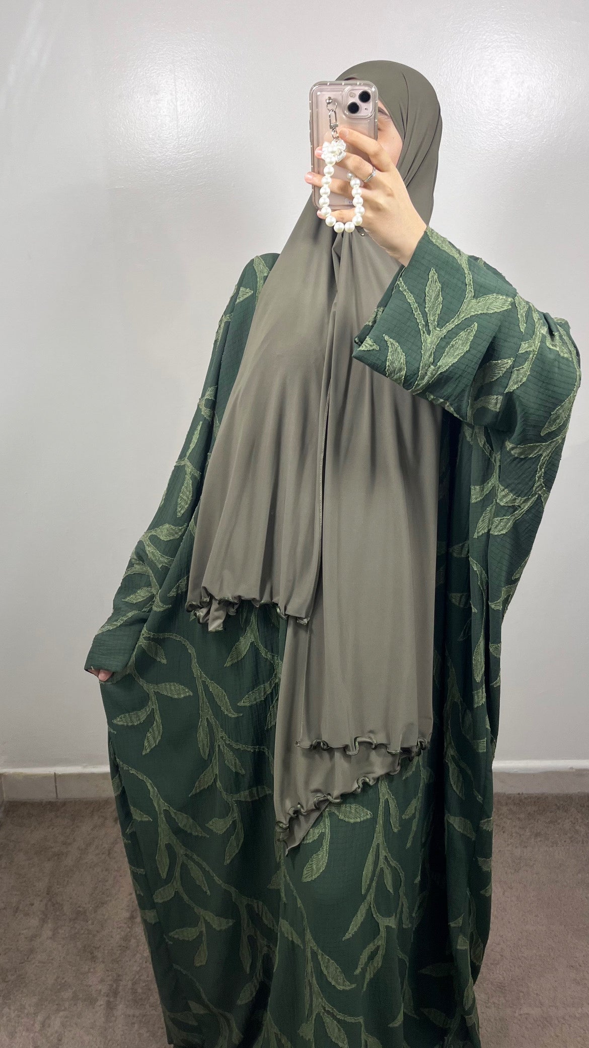 ABAYA FLOWER PATTERN KHAKI GREEN