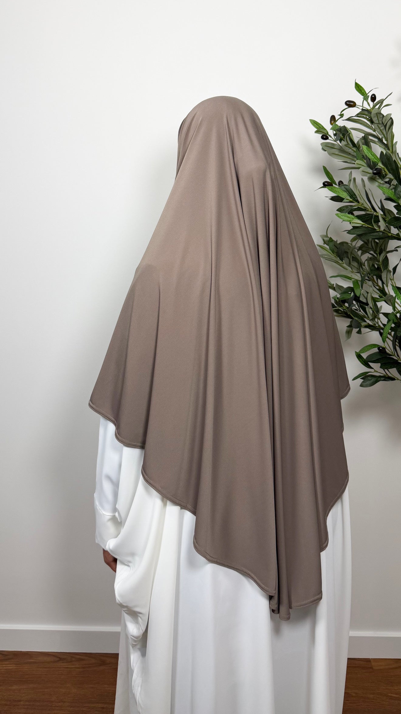 KHIMAR MI-LONG TAUPE EN JERSEY PREMIUM