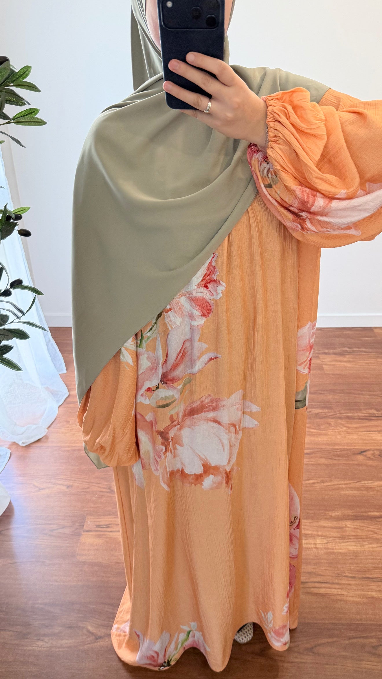 ABAYA FLEURIE ORANGE PÊCHE