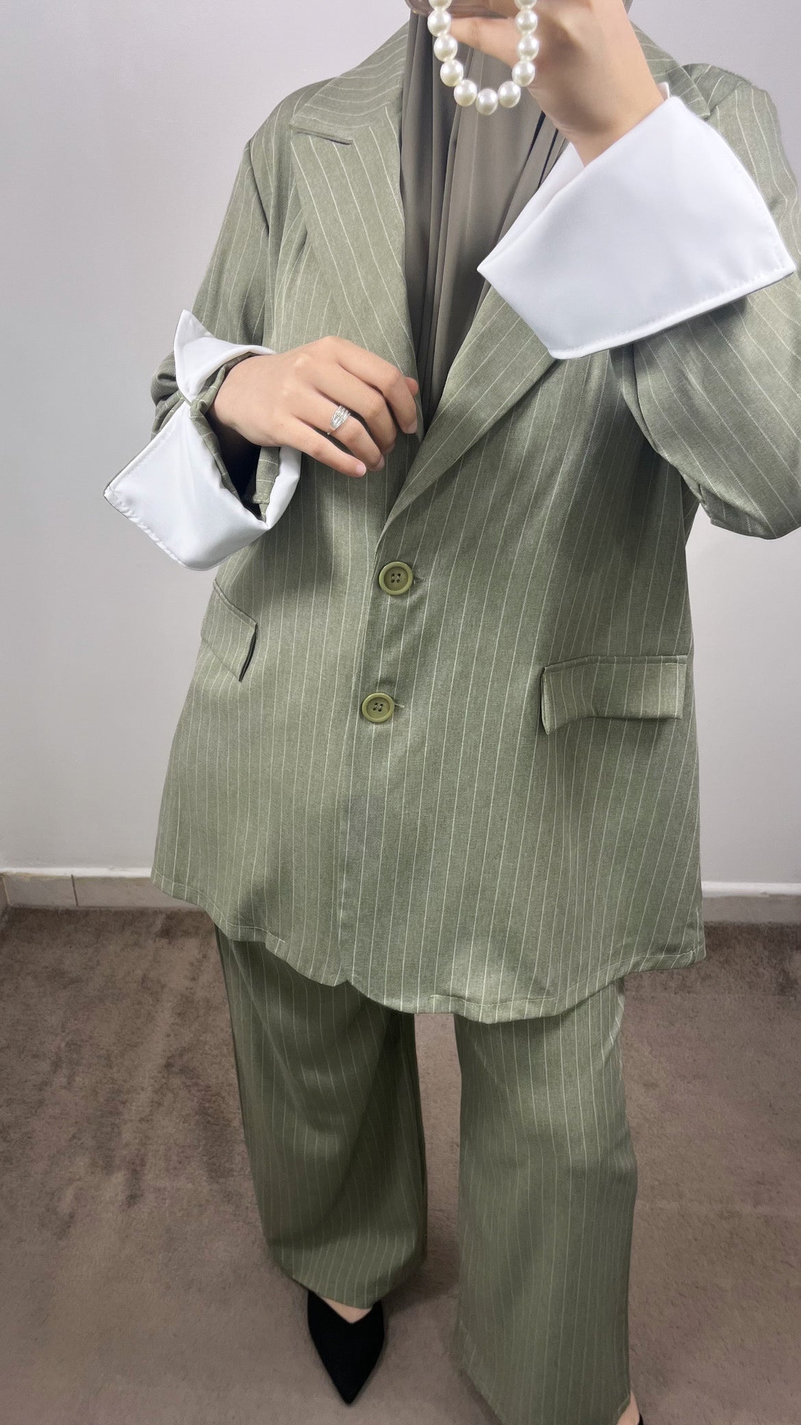 GREEN BLAZER STRIPE SET
