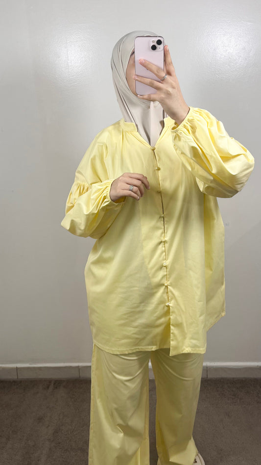 ENSEMBLE CHEMISE + PANTALON POPELINE JAUNE
