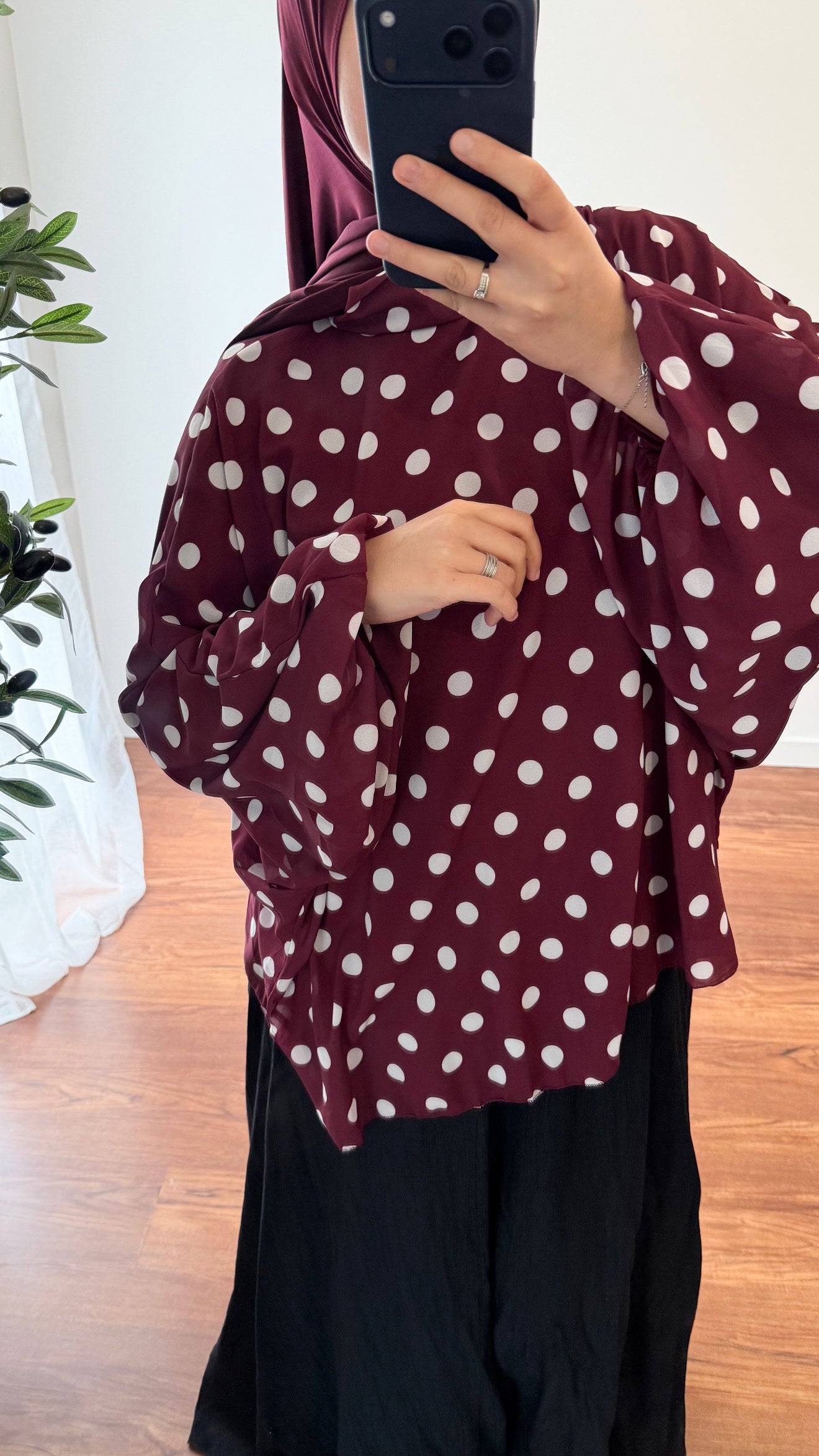 BLOUSE À POIS BORDEAU