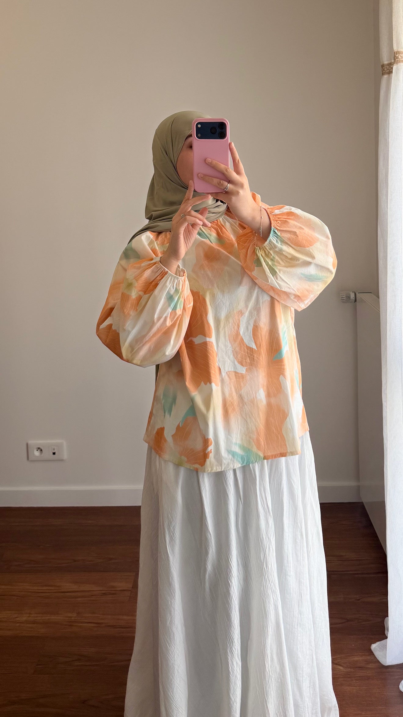 BLOUSE FLEURIE PÊCHE