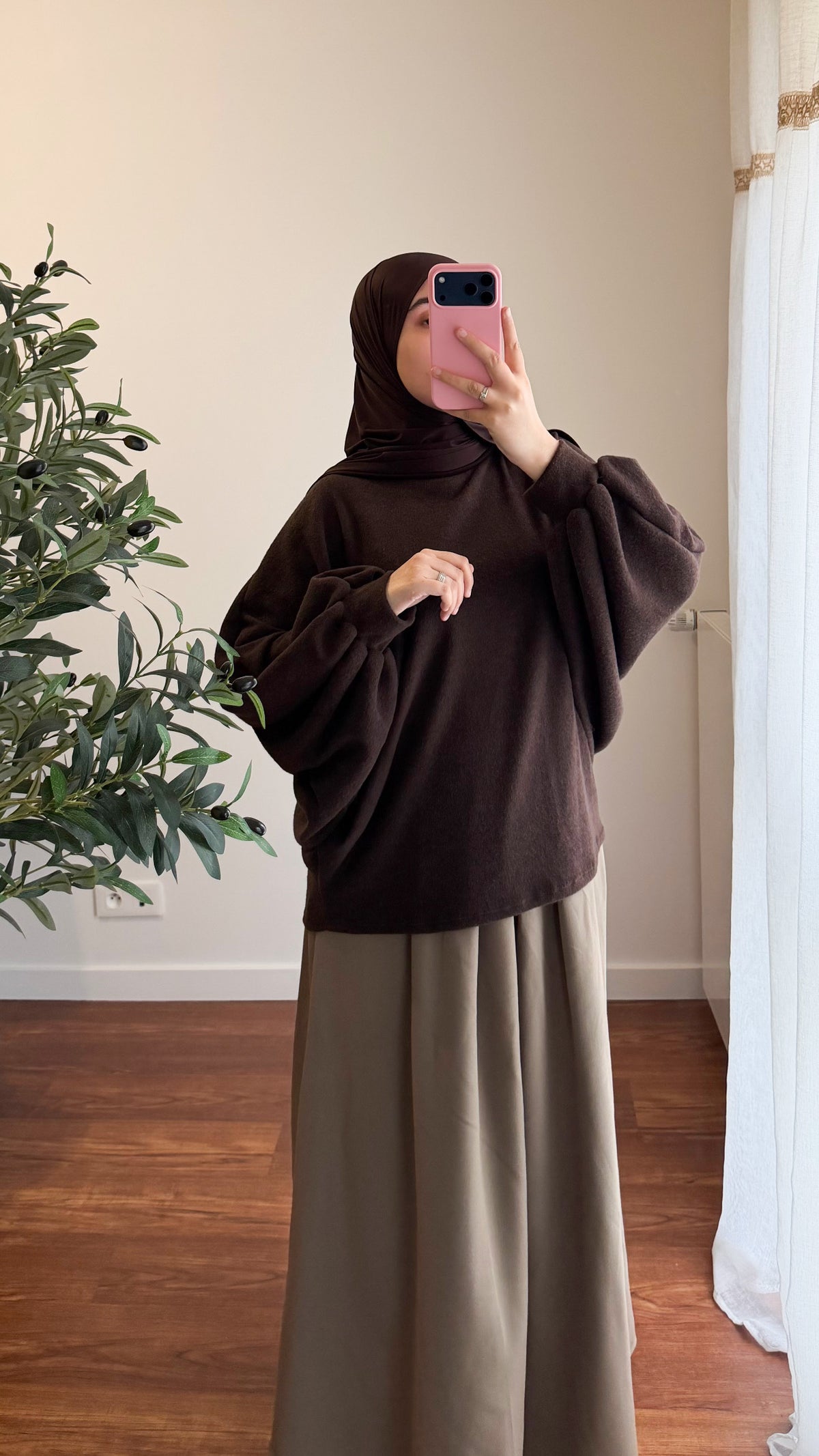 PULL MANCHES BOUFFANTE MARRON
