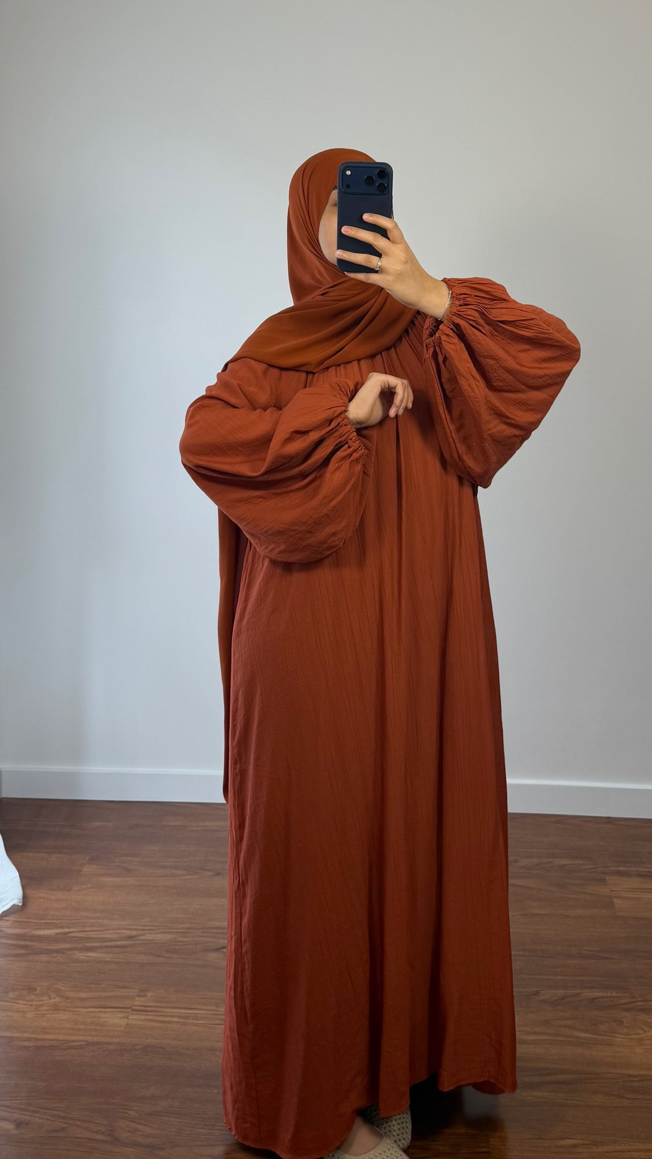 ABAYA AYAT MANCHES BOUFFANTES ORANGE BRIQUE