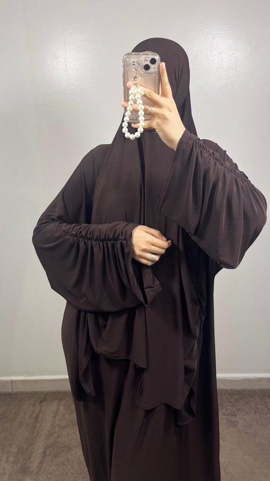 PREMIUM JERSEY BROWN ABAYA + HIJAB SET