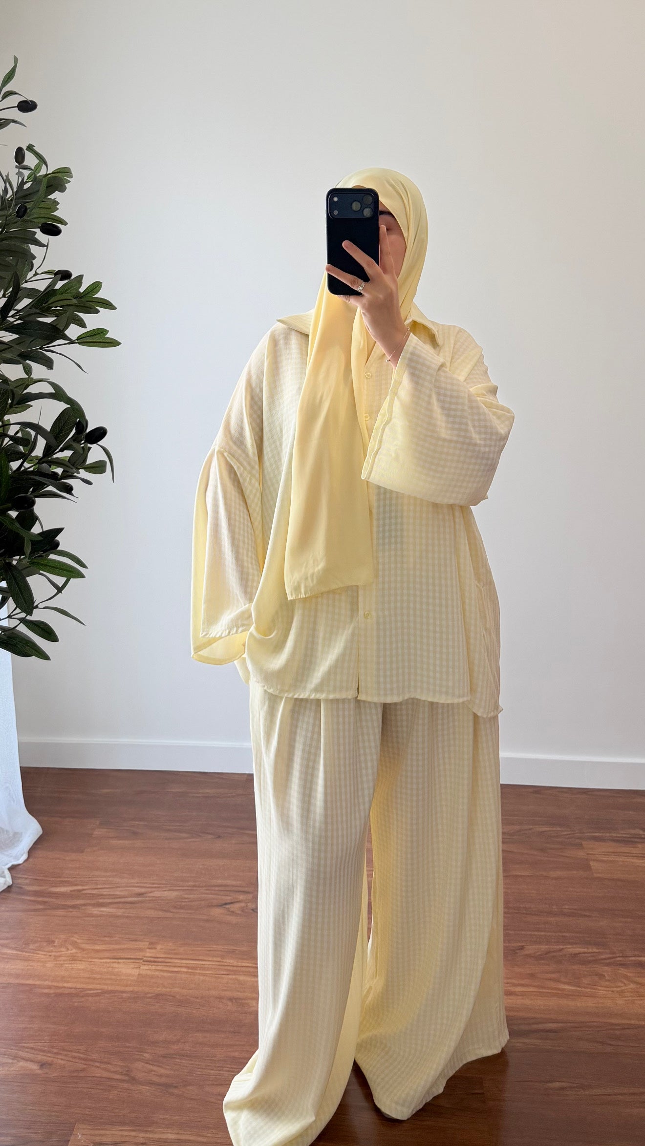 ENSEMBLE VICHY CHEMISE + PANTALON JAUNE