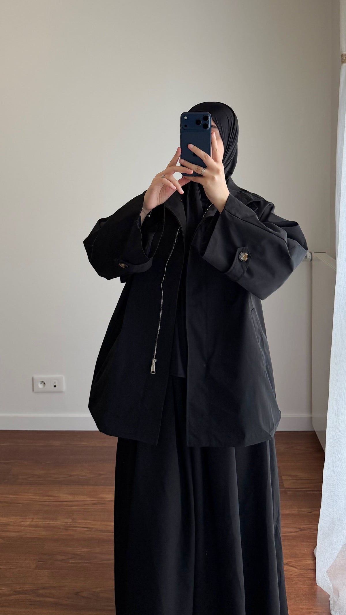 TRENCH MI-LONG OVERSIZE NOIR