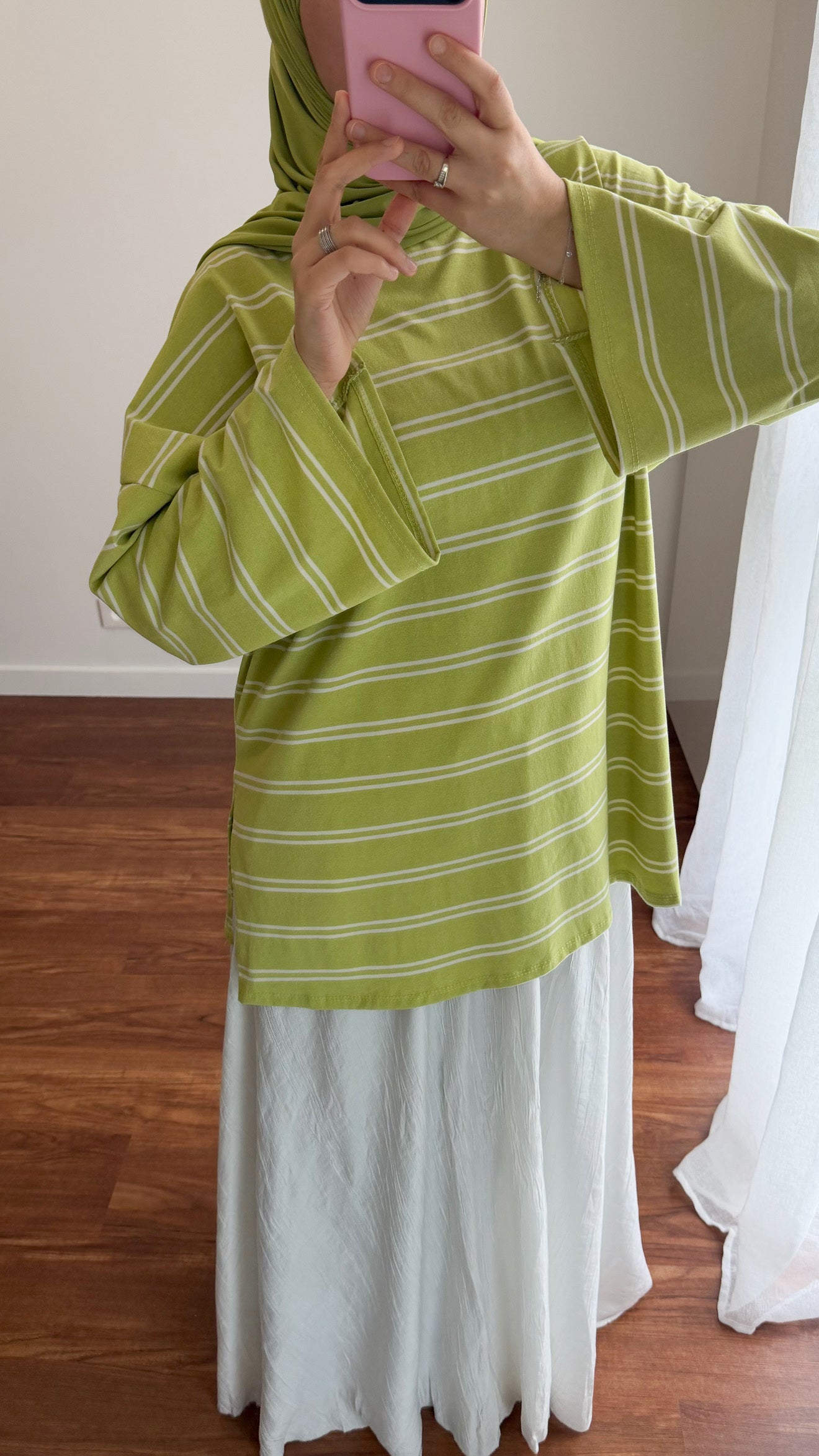 T-SHIRT RAYÉ OVERSIZE VERT POMME