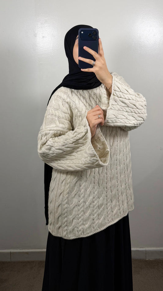 PULL MOTIF TORSADE ÉCRU