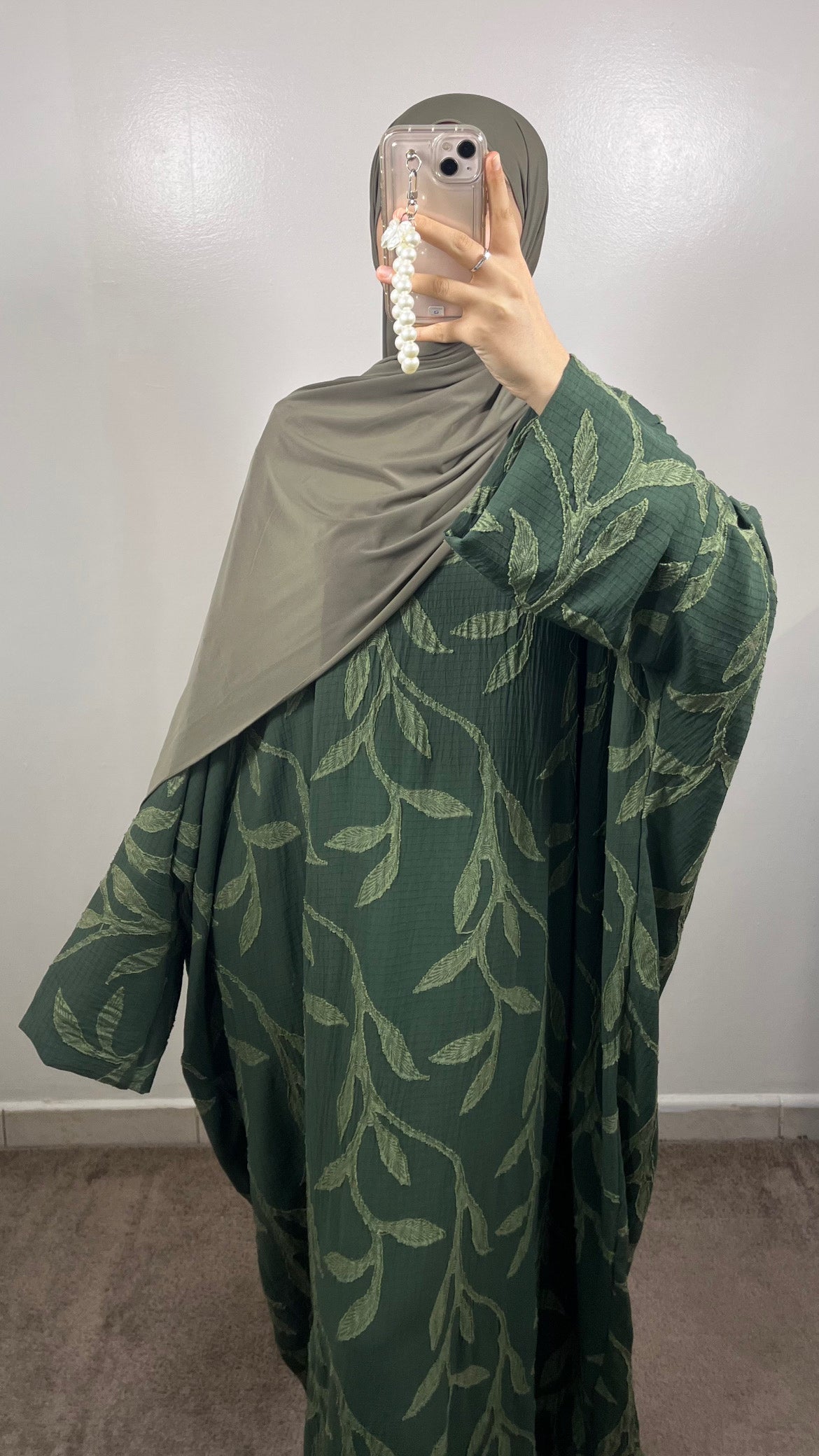 ABAYA FLOWER PATTERN KHAKI GREEN