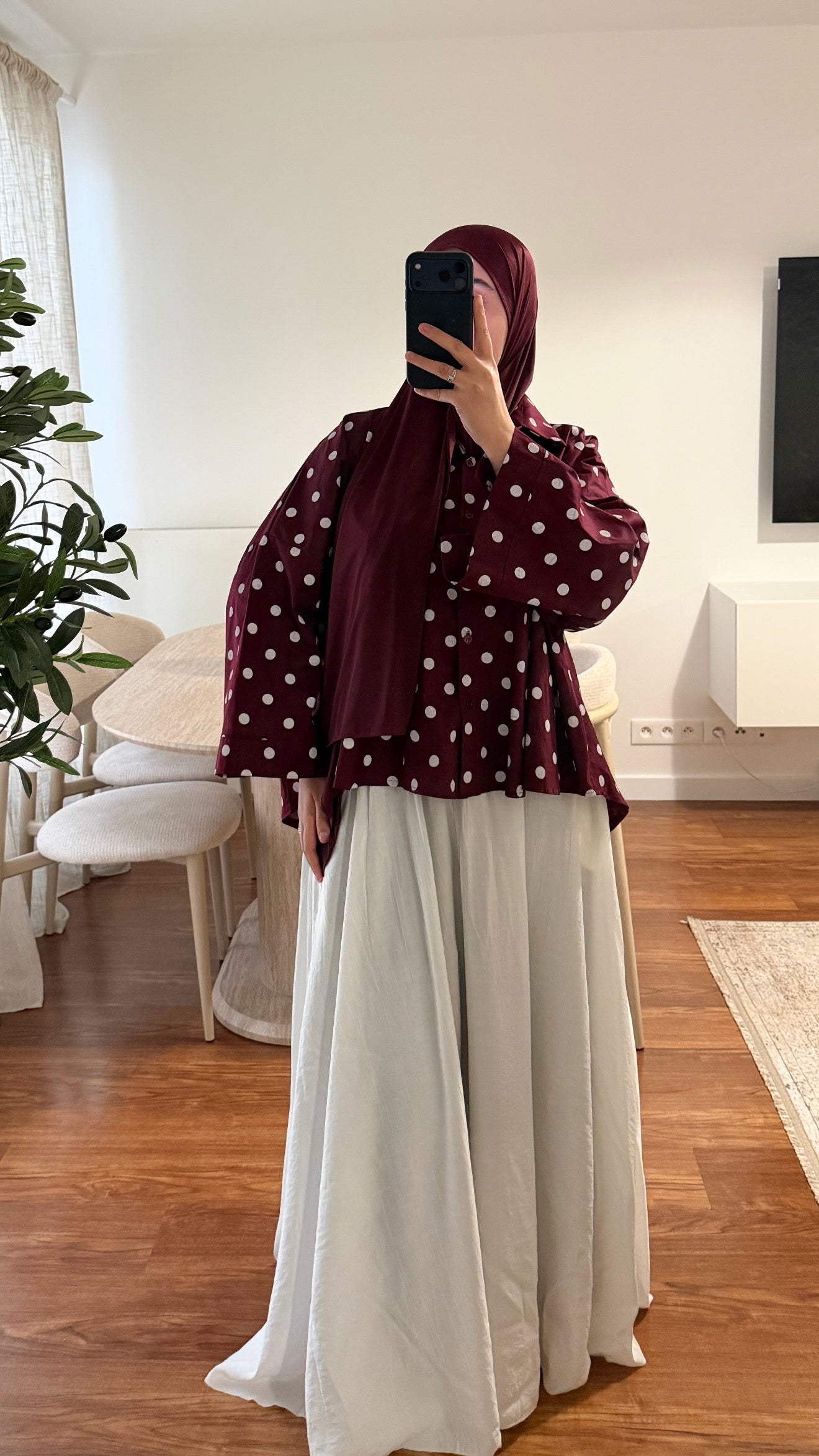 CHEMISE À POIS BORDEAU