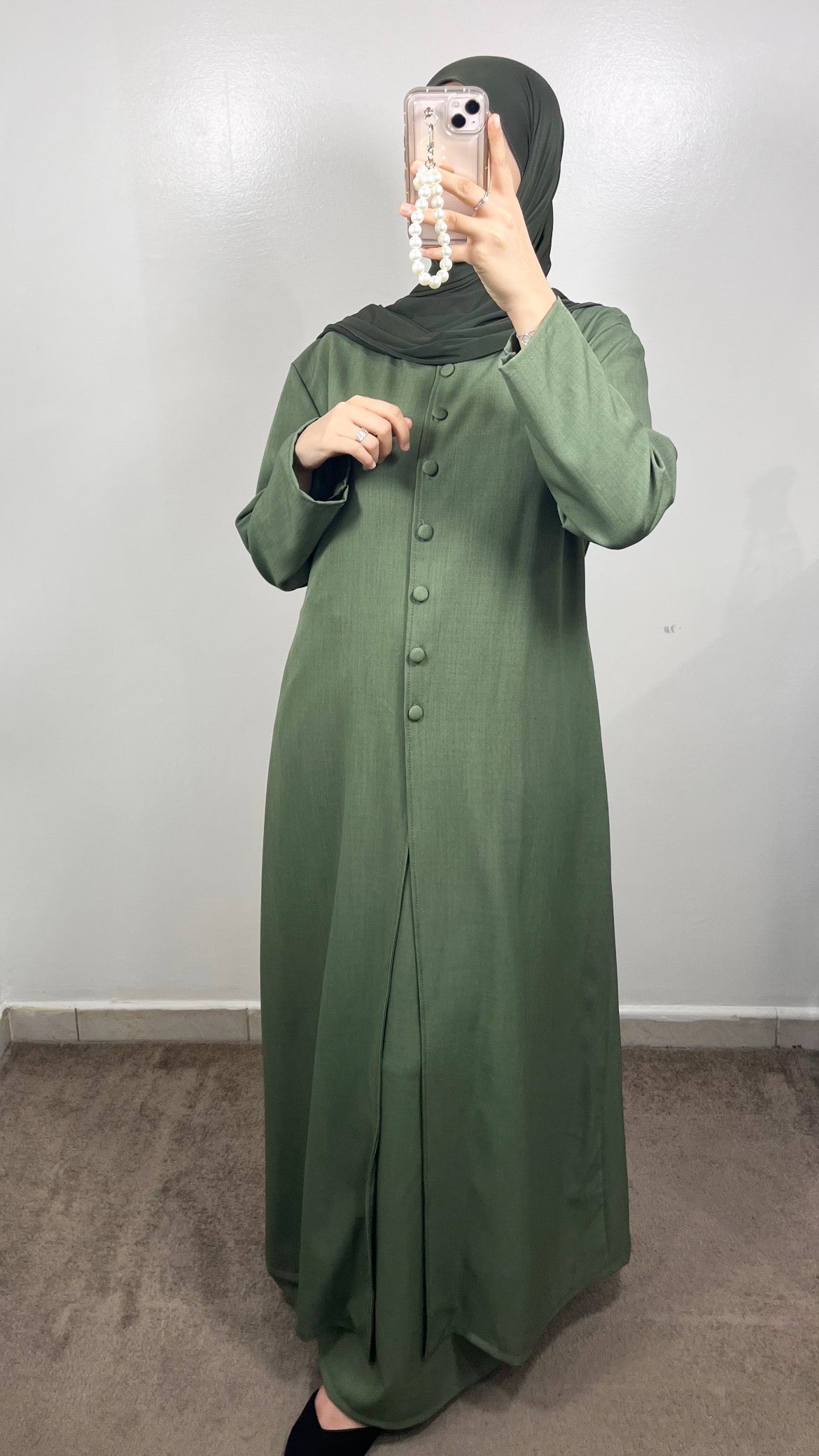 KHAKI GREEN BUTTONED SKIRT SET