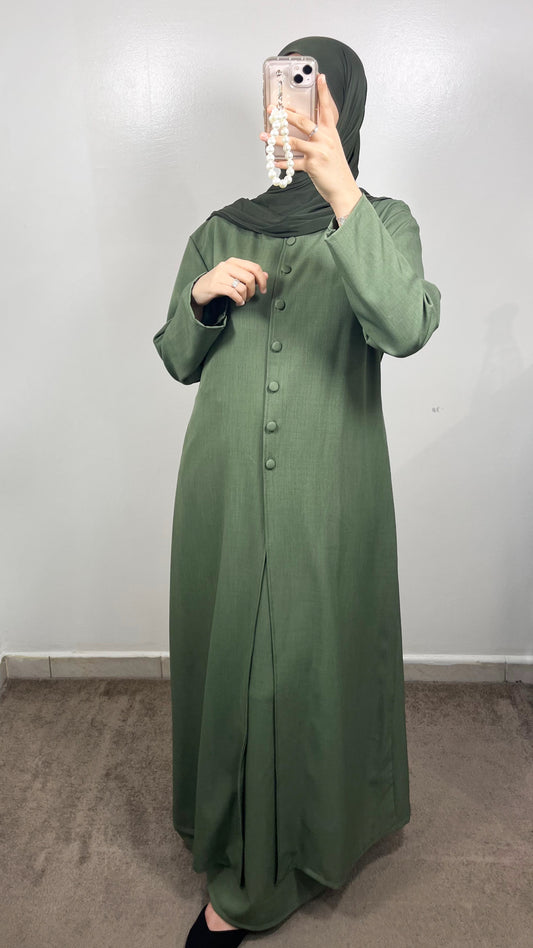 KHAKI GREEN BUTTONED SKIRT SET
