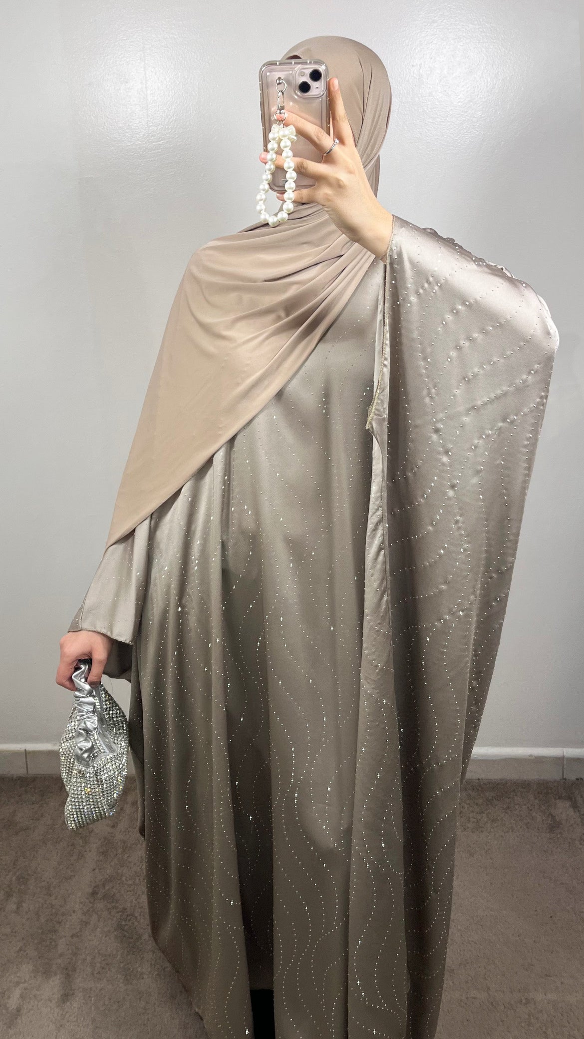 ABAYA STRASS WAVE TAUPE