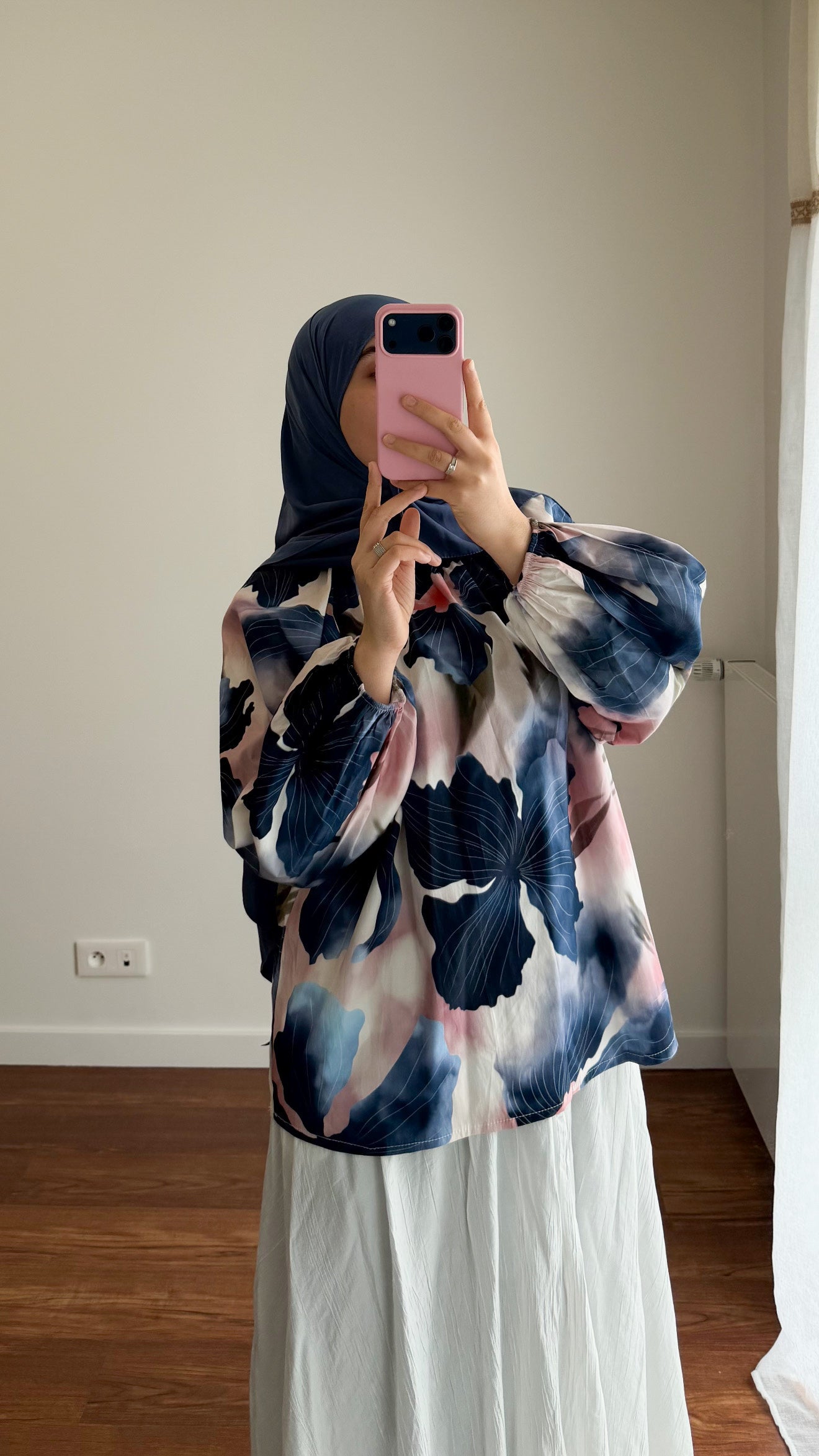 BLOUSE FLEURIE BLEU MARINE