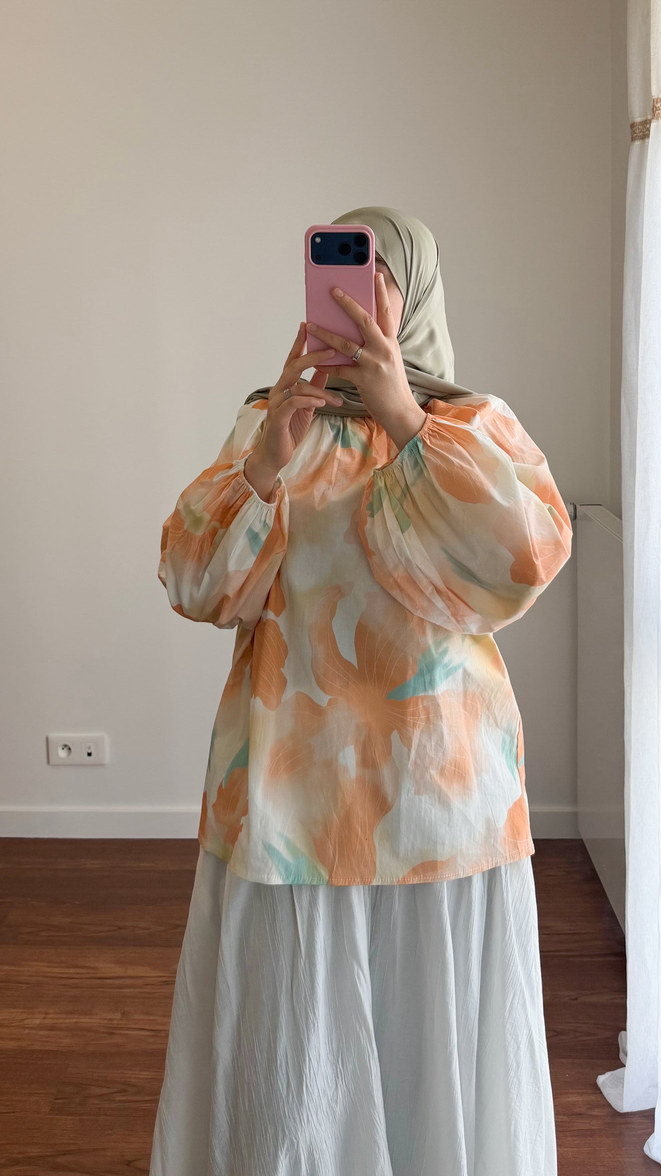 BLOUSE FLEURIE PÊCHE