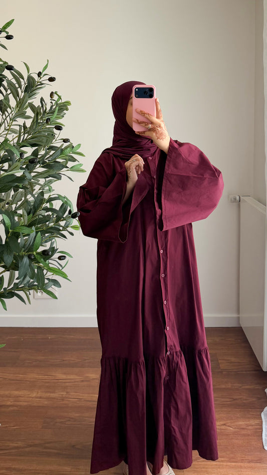ROBE CHEMISE EN POPELINE BORDEAU