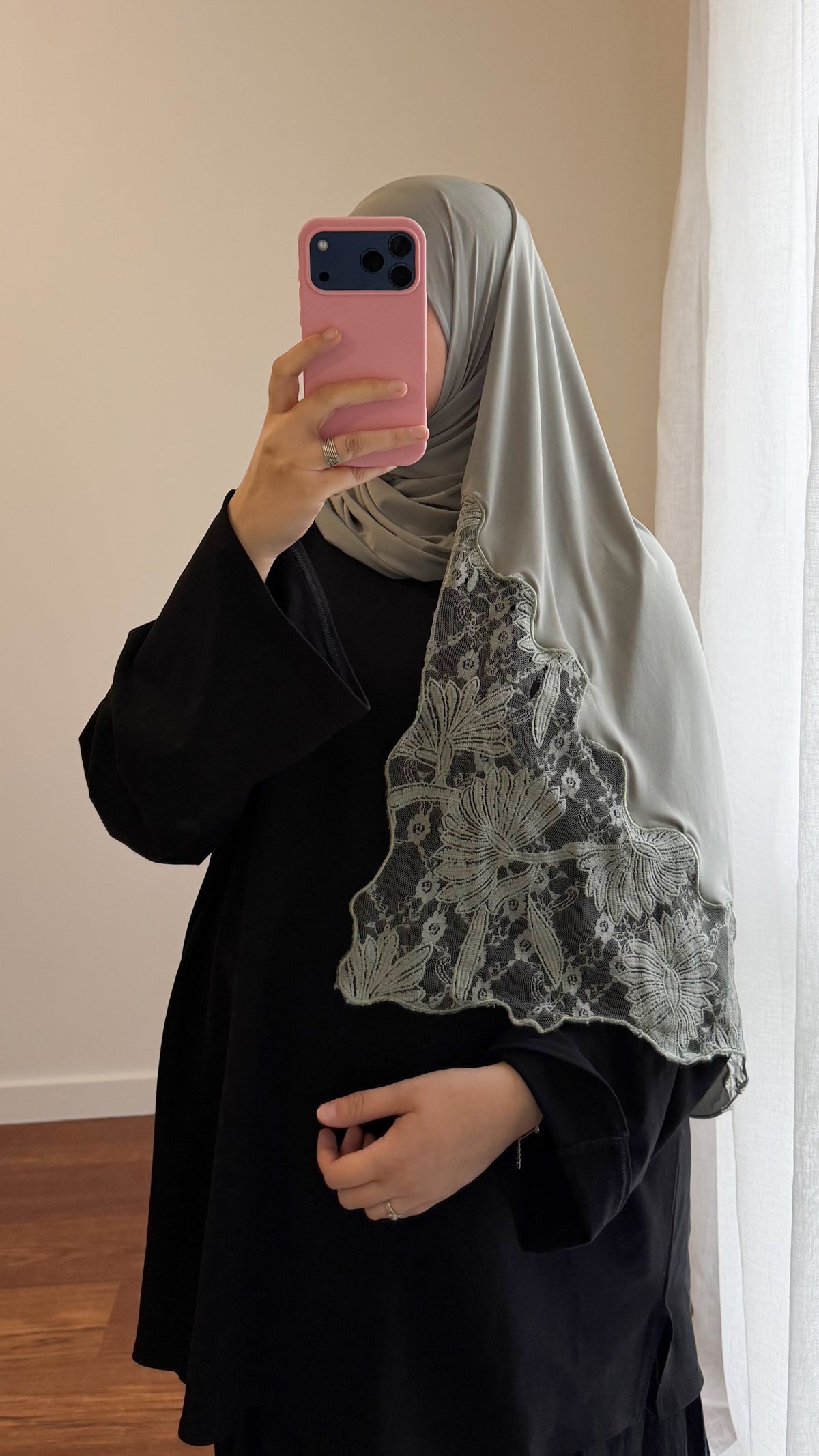 HIJAB JERSEY PREMIUM DENTELLE VERT SAUGE