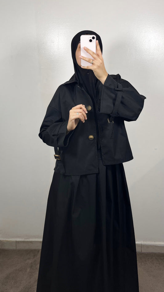 ENSEMBLE TRENCH VESTE + JUPE NOIR