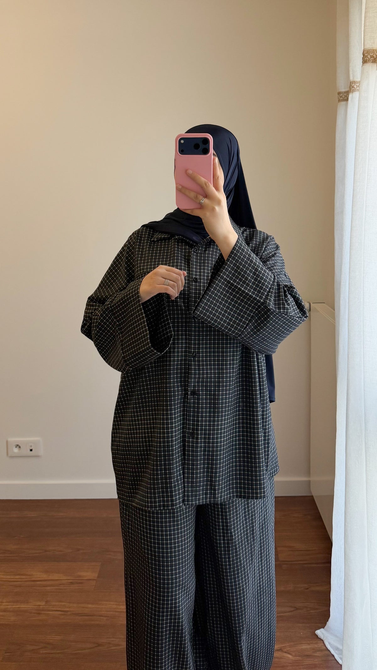 ENSEMBLE CHEMISE + PANTALON MOTIF CARREAUX BLEU NUIT