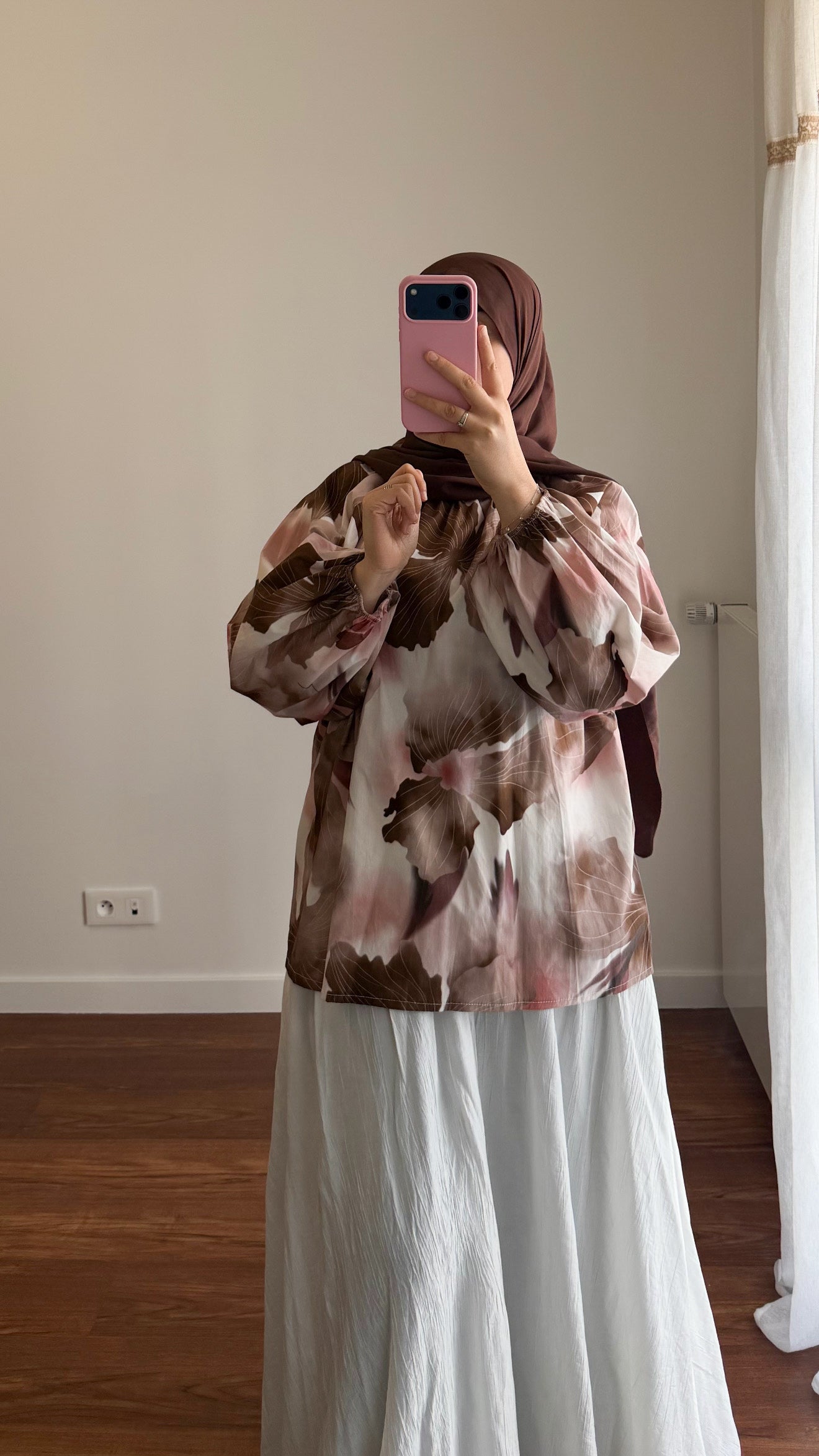 BLOUSE FLEURIE MARRON