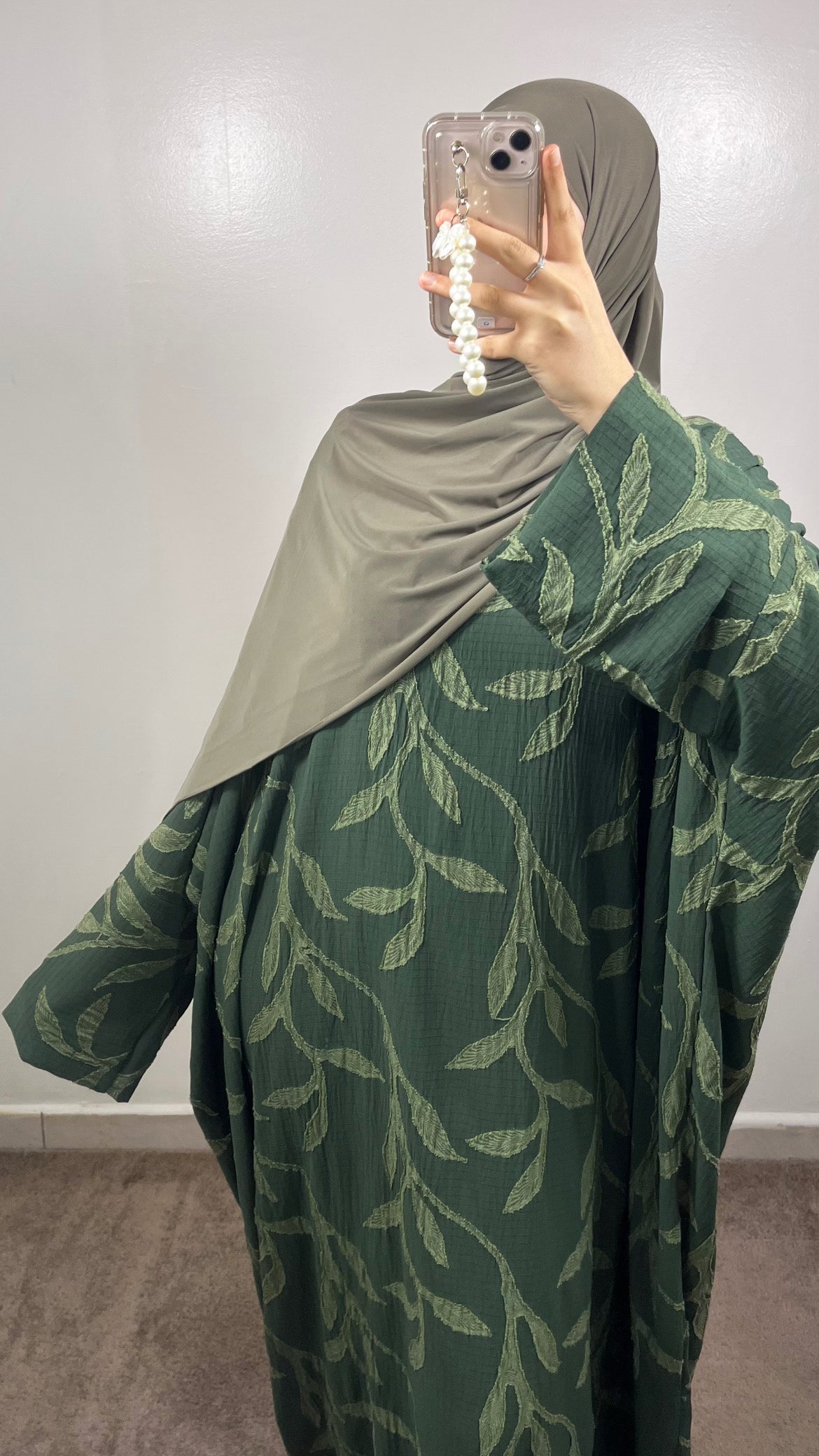 ABAYA FLOWER PATTERN KHAKI GREEN