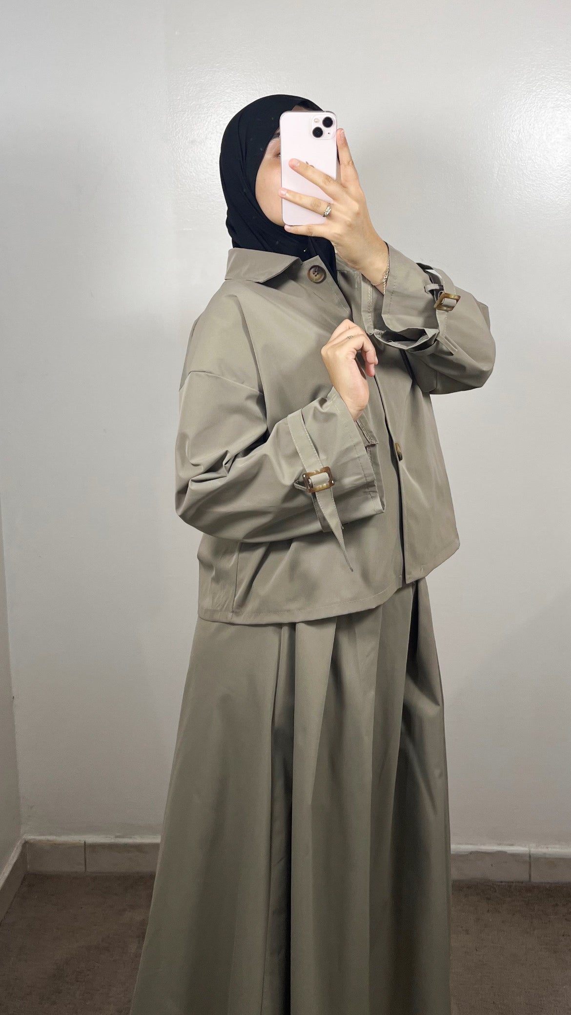 ENSEMBLE TRENCH VESTE + JUPE TAUPE
