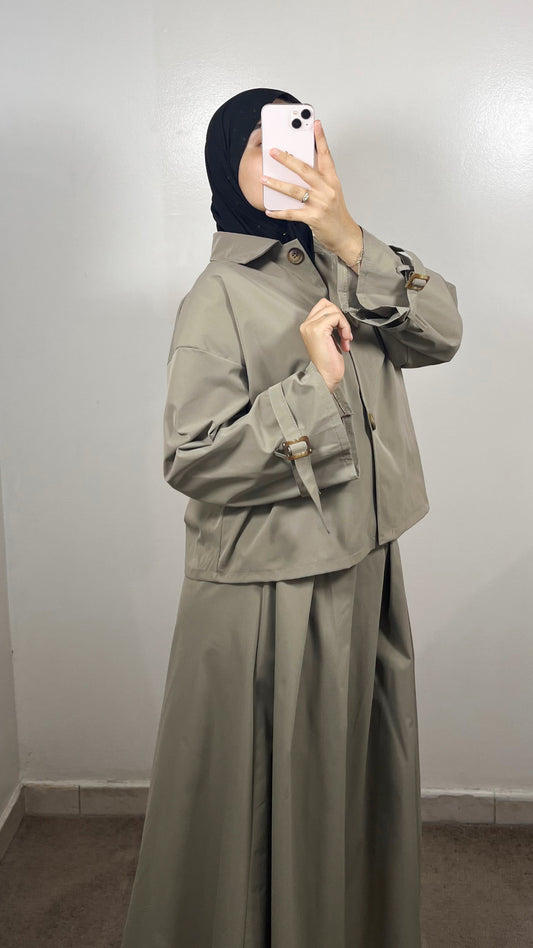 ENSEMBLE TRENCH VESTE + JUPE TAUPE