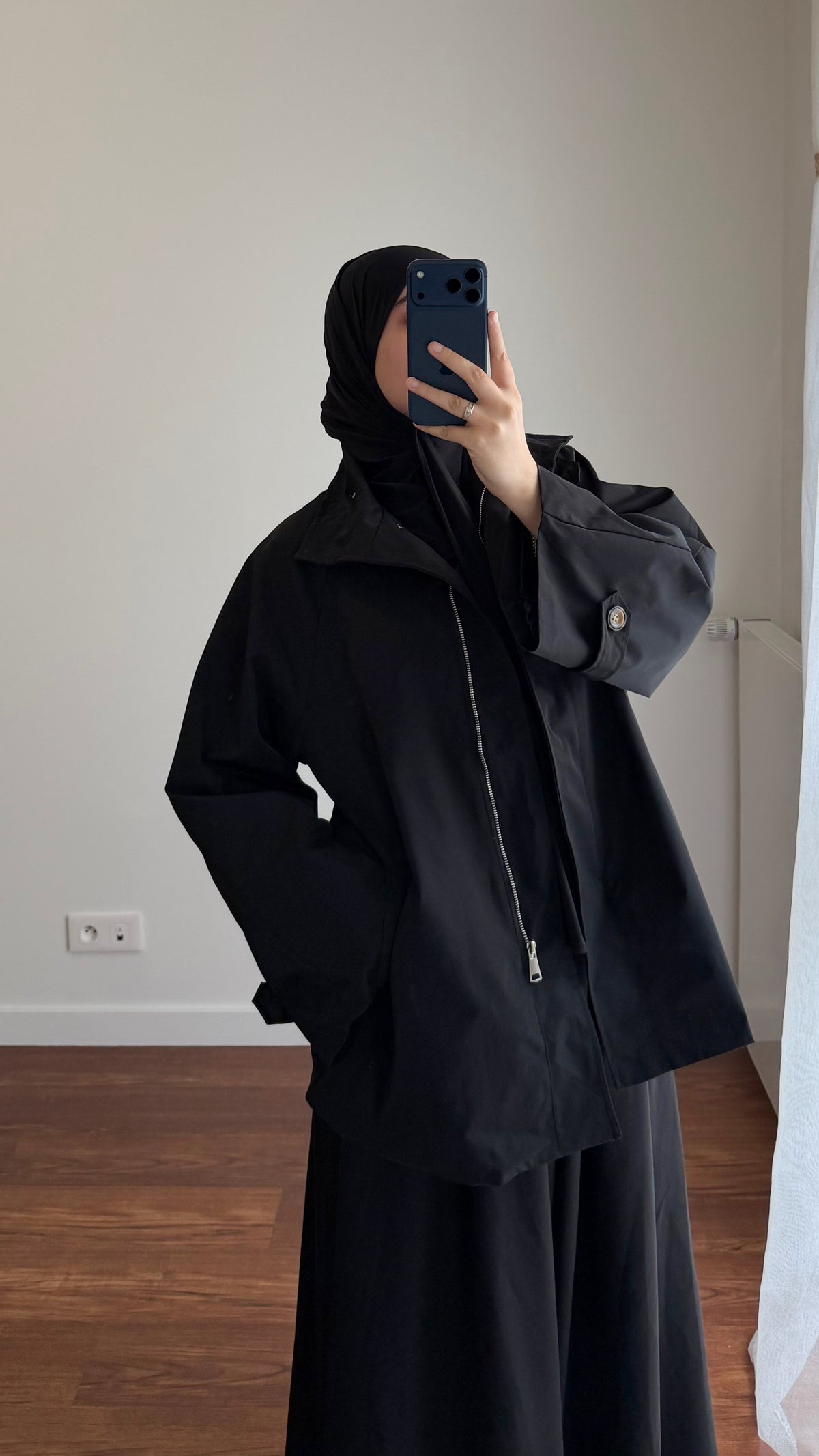TRENCH MI-LONG OVERSIZE NOIR