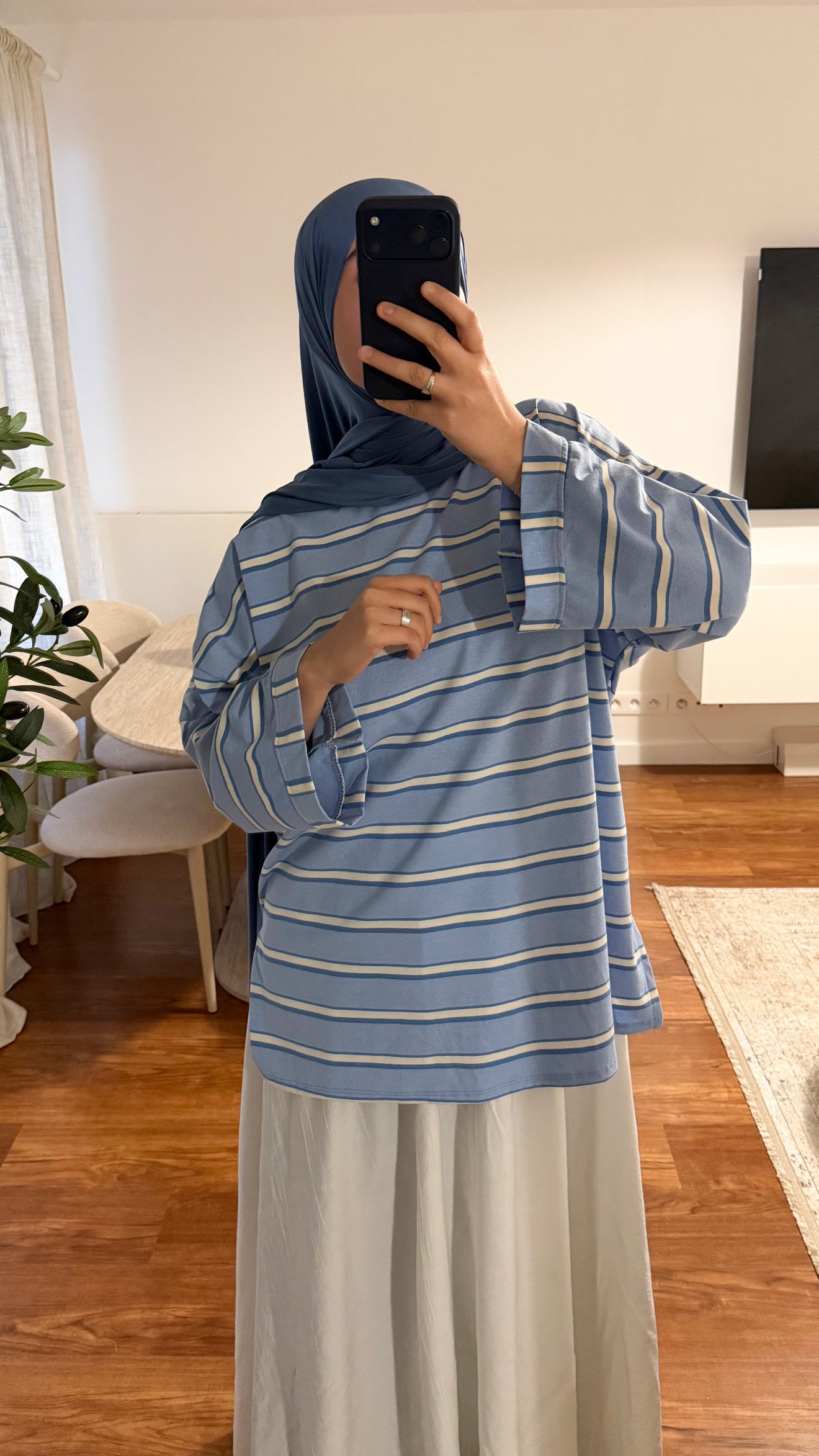 T-SHIRT RAYÉ OVERSIZE BLEU CIEL