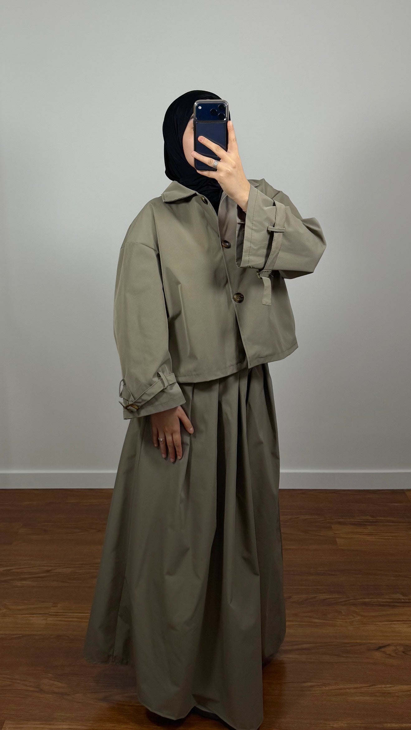ENSEMBLE TRENCH VESTE + JUPE TAUPE