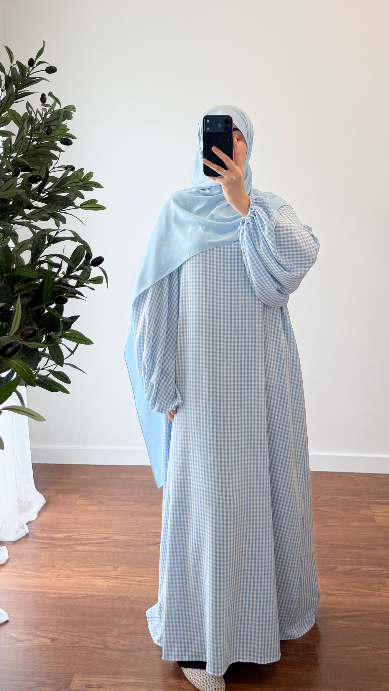 ABAYA VICHY BLEU CIEL