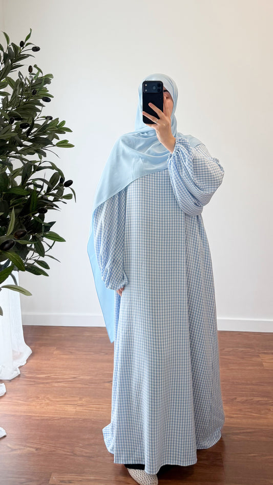 ABAYA VICHY BLEU CIEL