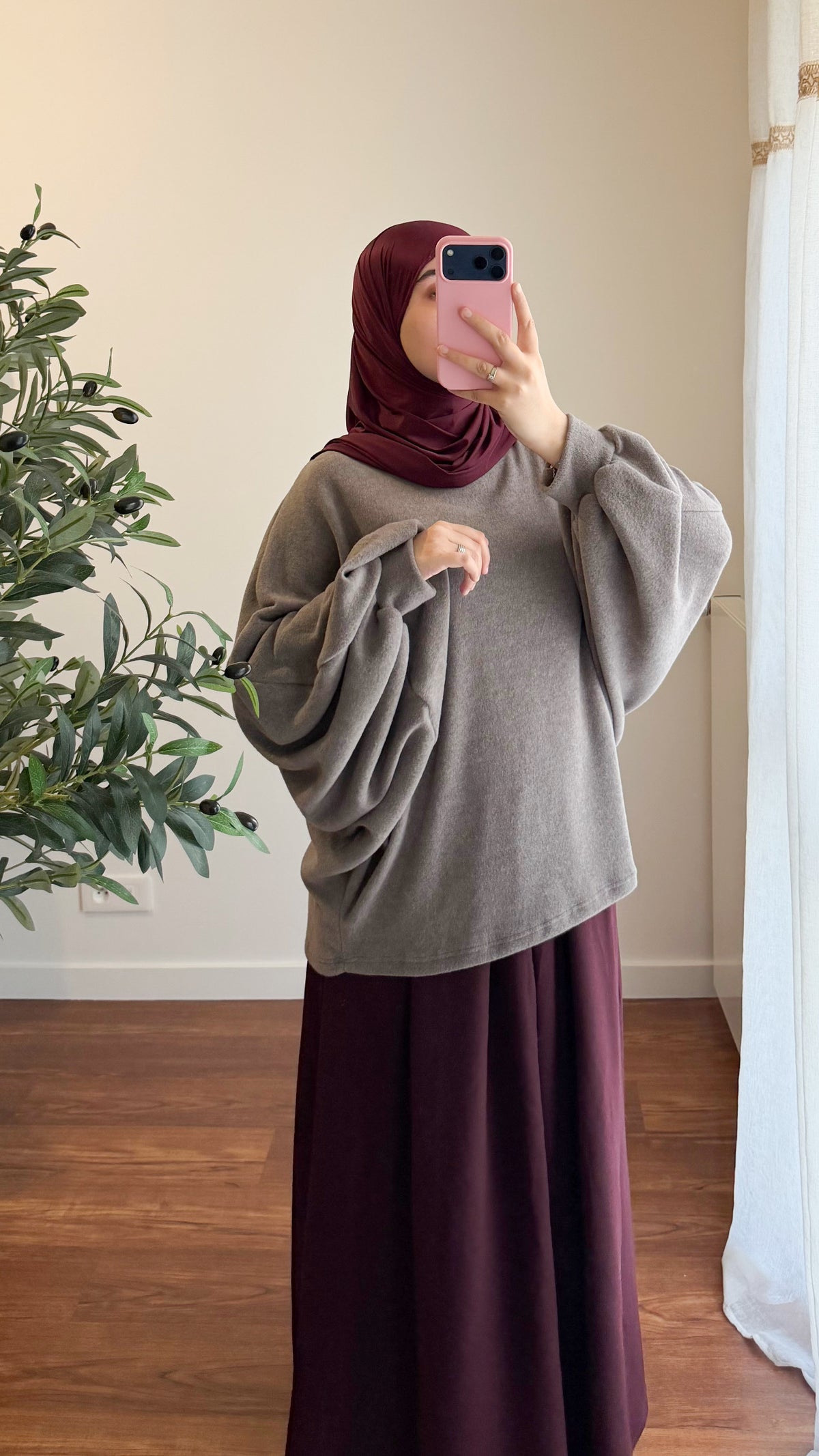 PULL MANCHES BOUFFANTE TAUPE