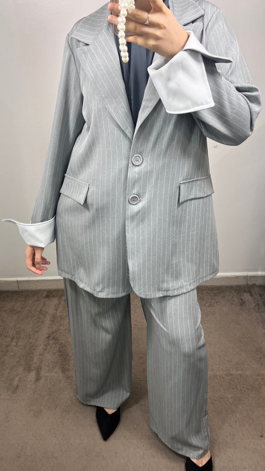 GREY BLAZER STRIPE SET