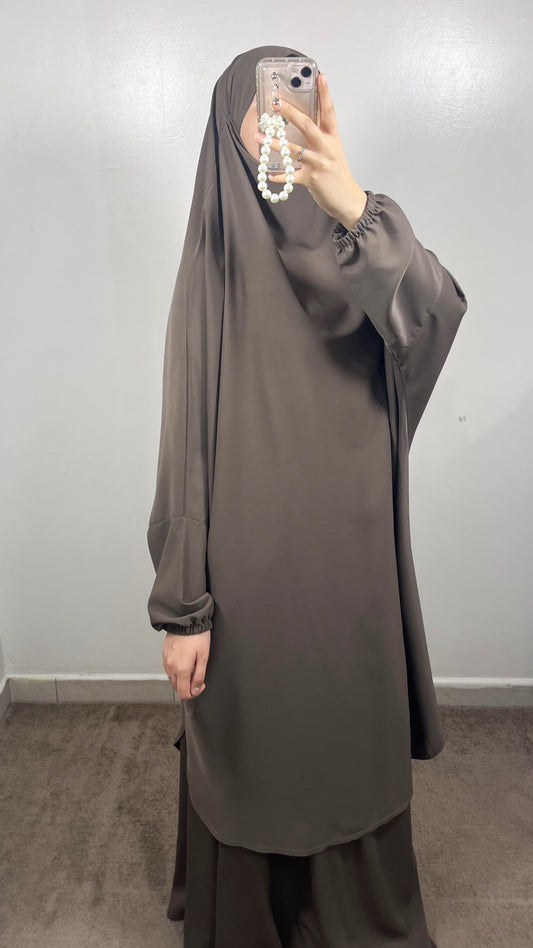 JILBEB 2 PIÈCES EN SOIE DE MEDINE TAUPE