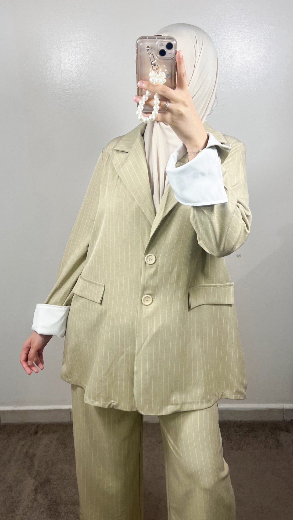BEIGE STRIPED BLAZER SET
