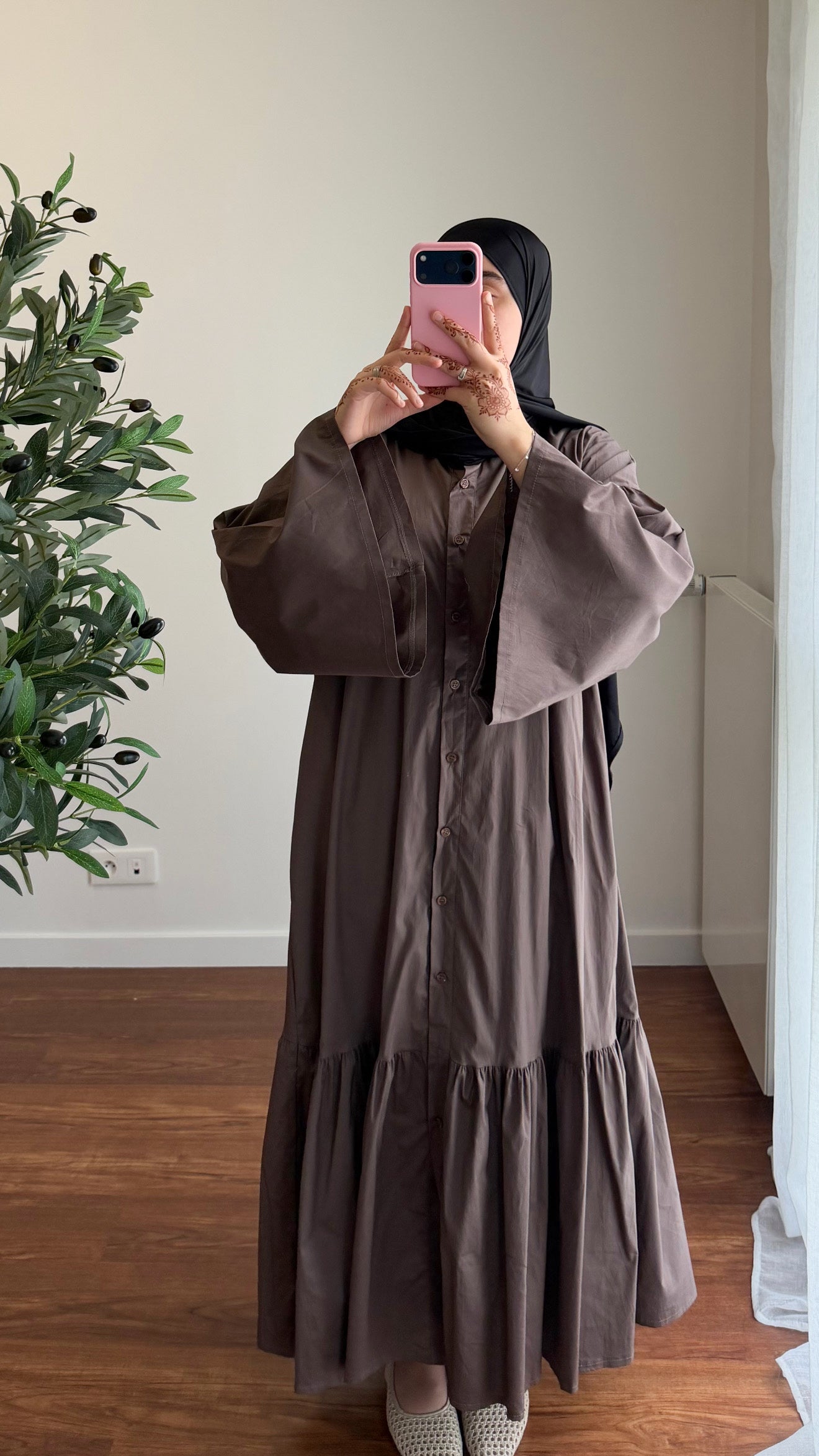 ROBE CHEMISE EN POPELINE MARRON